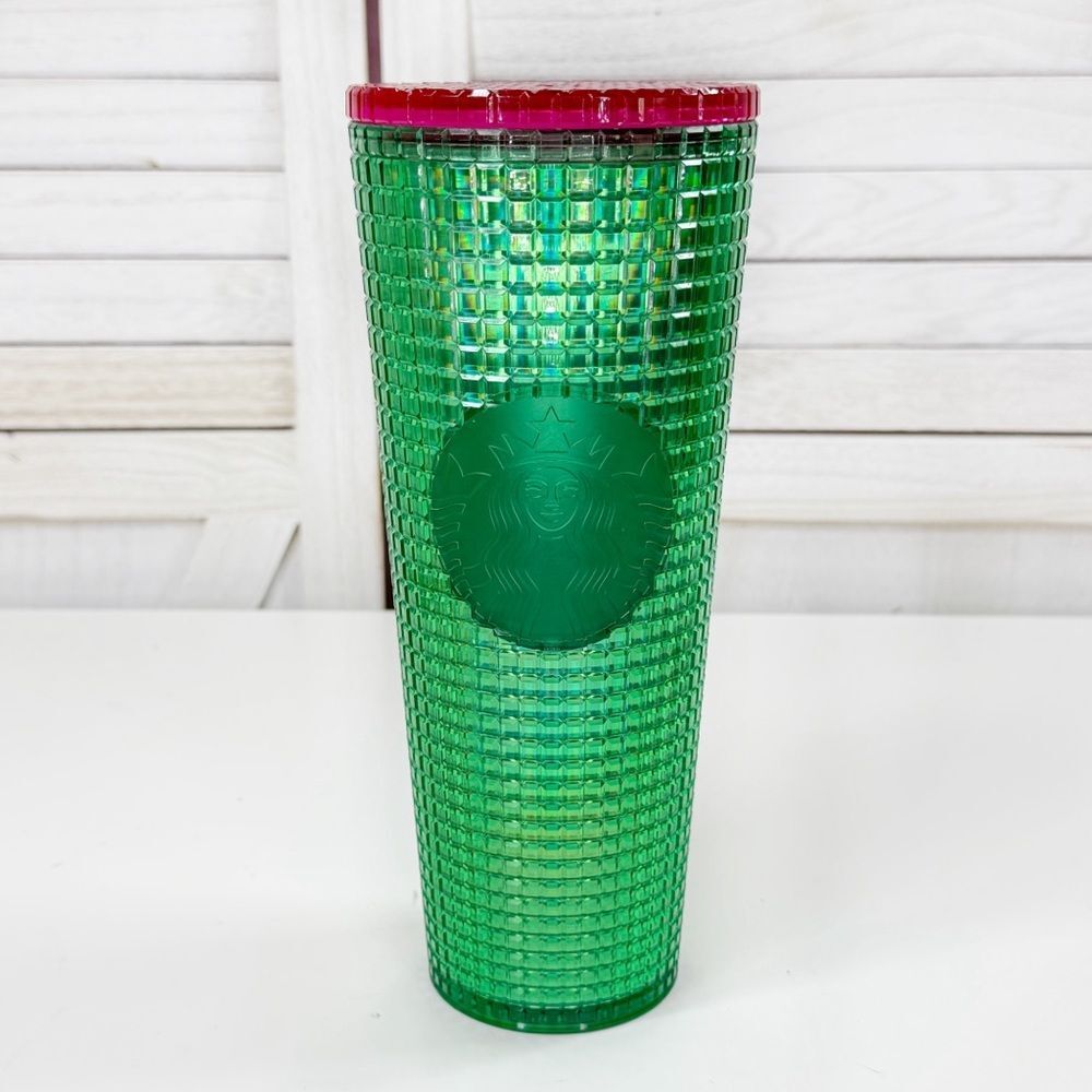 Starbucks 2023 Watermelon Grid Cut Acrylic Tumbler Cup Green Pink 24oz Venti